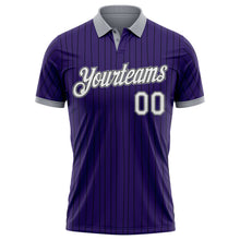 Load image into Gallery viewer, Custom Purple Black Pinstripe White-Gray Performance Polo Shirt
