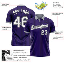 Load image into Gallery viewer, Custom Purple Black Pinstripe White-Gray Performance Polo Shirt
