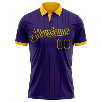 Custom Purple Black Pinstripe-Yellow Performance Polo Shirt