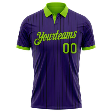 Custom Purple Black Pinstripe-Neon Green Performance Polo Shirt