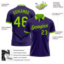 Load image into Gallery viewer, Custom Purple Black Pinstripe-Neon Green Performance Polo Shirt
