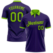 Load image into Gallery viewer, Custom Purple Black Pinstripe-Neon Green Performance Polo Shirt
