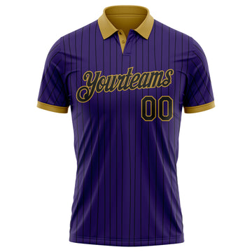 Custom Purple Black Pinstripe-Old Gold Performance Polo Shirt