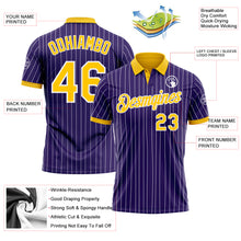 Load image into Gallery viewer, Custom Purple White Pinstripe-Yellow Performance Polo Shirt
