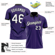 Load image into Gallery viewer, Custom Purple White Pinstripe-Black Performance Polo Shirt
