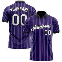 Load image into Gallery viewer, Custom Purple White Pinstripe-Black Performance Polo Shirt
