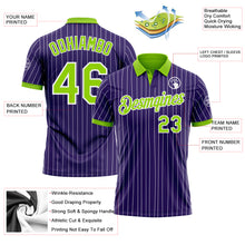 Load image into Gallery viewer, Custom Purple White Pinstripe-Neon Green Performance Polo Shirt

