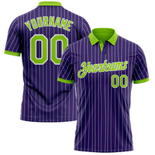 Load image into Gallery viewer, Custom Purple White Pinstripe-Neon Green Performance Polo Shirt
