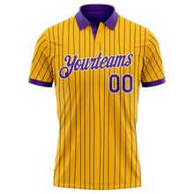 Load image into Gallery viewer, Custom Yellow Black Pinstripe Purple-White Performance Polo Shirt
