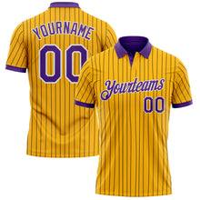 Load image into Gallery viewer, Custom Yellow Black Pinstripe Purple-White Performance Polo Shirt
