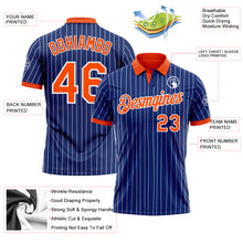 Charger l'image dans la galerie, Custom Royal White Pinstripe-Orange Performance Polo Shirt
