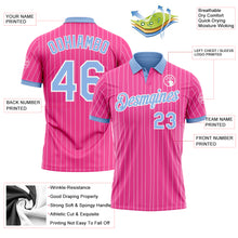 Charger l'image dans la galerie, Custom Pink White Pinstripe-Light Blue Performance Polo Shirt
