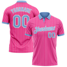 Charger l'image dans la galerie, Custom Pink White Pinstripe-Light Blue Performance Polo Shirt

