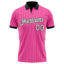 Load image into Gallery viewer, Custom Pink White Pinstripe-Black Performance Polo Shirt
