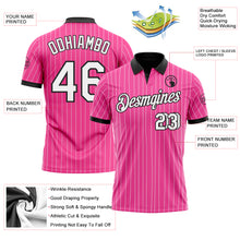 Load image into Gallery viewer, Custom Pink White Pinstripe-Black Performance Polo Shirt
