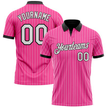 Load image into Gallery viewer, Custom Pink White Pinstripe-Black Performance Polo Shirt
