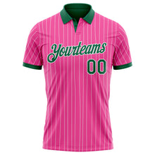 Load image into Gallery viewer, Custom Pink White Pinstripe-Kelly Green Performance Polo Shirt
