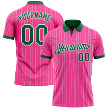 Load image into Gallery viewer, Custom Pink White Pinstripe-Kelly Green Performance Polo Shirt
