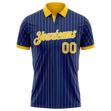 Custom Royal Yellow Pinstripe-White Performance Polo Shirt