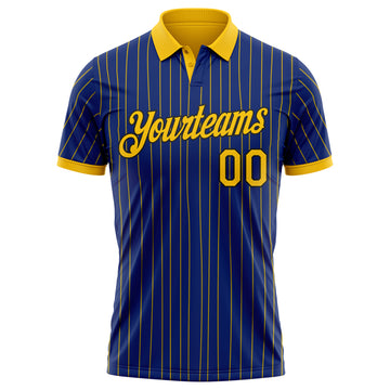 Custom Royal Yellow Pinstripe-Black Performance Polo Shirt