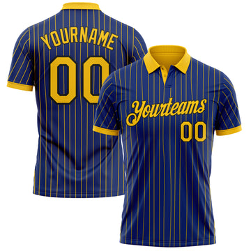 Custom Royal Yellow Pinstripe-Black Performance Polo Shirt