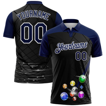 Custom Black Navy-White Billiard Balls Performance Polo Shirt