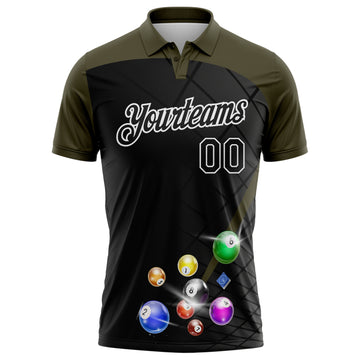 Custom Black Olive-White Billiard Balls Performance Polo Shirt