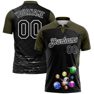 Custom Black Olive-White Billiard Balls Performance Polo Shirt