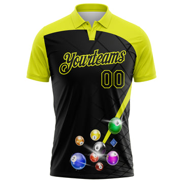 Custom Black-Neon Yellow Billiard Balls Performance Polo Shirt
