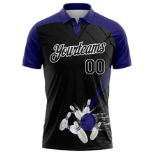 Laden Sie das Bild in den Galerie-Viewer, Custom Black Purple-White Bowling Geometric Grid Performance Polo Shirt
