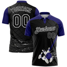 Laden Sie das Bild in den Galerie-Viewer, Custom Black Purple-White Bowling Geometric Grid Performance Polo Shirt
