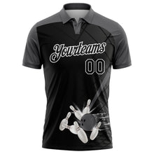 Charger l'image dans la galerie, Custom Black Steel Gray-White Bowling Geometric Grid Performance Polo Shirt
