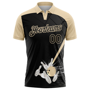 Custom Black-City Cream Bowling Geometric Grid Performance Polo Shirt