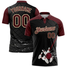 Load image into Gallery viewer, Custom Black Crimson-Cream Bowling Geometric Grid Performance Polo Shirt
