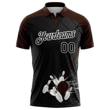 Laden Sie das Bild in den Galerie-Viewer, Custom Black Brown-White Bowling Geometric Grid Performance Polo Shirt

