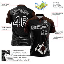 Laden Sie das Bild in den Galerie-Viewer, Custom Black Brown-White Bowling Geometric Grid Performance Polo Shirt
