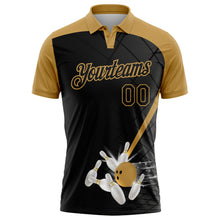 Laden Sie das Bild in den Galerie-Viewer, Custom Black-Old Gold Bowling Geometric Grid Performance Polo Shirt
