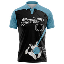 Laden Sie das Bild in den Galerie-Viewer, Custom Black Shadow Blue-White Bowling Geometric Grid Performance Polo Shirt
