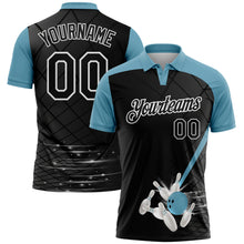 Laden Sie das Bild in den Galerie-Viewer, Custom Black Shadow Blue-White Bowling Geometric Grid Performance Polo Shirt
