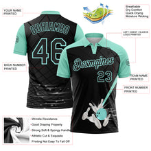 Load image into Gallery viewer, Custom Black-Ice Blue Bowling Geometric Grid Performance Polo Shirt
