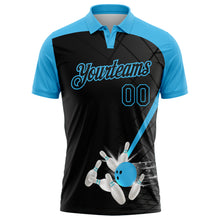 Load image into Gallery viewer, Custom Black-Sky Blue Bowling Geometric Grid Performance Polo Shirt
