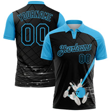 Load image into Gallery viewer, Custom Black-Sky Blue Bowling Geometric Grid Performance Polo Shirt
