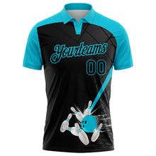 Load image into Gallery viewer, Custom Black-Lakes Blue Bowling Geometric Grid Performance Polo Shirt
