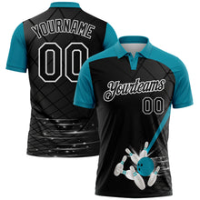Charger l'image dans la galerie, Custom Black Teal-White Bowling Geometric Grid Performance Polo Shirt

