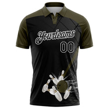 Laden Sie das Bild in den Galerie-Viewer, Custom Black Olive-White Bowling Geometric Grid Performance Polo Shirt
