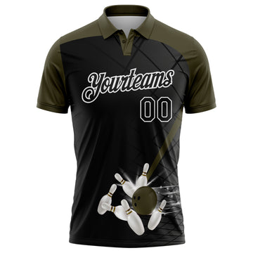 Custom Black Olive-White Bowling Geometric Grid Performance Polo Shirt