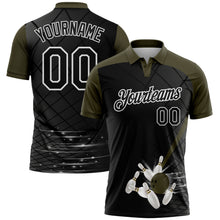 Laden Sie das Bild in den Galerie-Viewer, Custom Black Olive-White Bowling Geometric Grid Performance Polo Shirt
