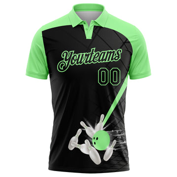 Custom Black-Pea Green Bowling Geometric Grid Performance Polo Shirt