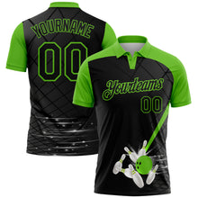 Laden Sie das Bild in den Galerie-Viewer, Custom Black-Aurora Green Bowling Geometric Grid Performance Polo Shirt

