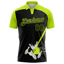 Laden Sie das Bild in den Galerie-Viewer, Custom Black-Neon Green Bowling Geometric Grid Performance Polo Shirt
